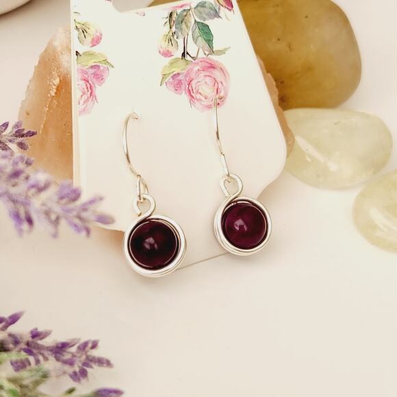 Purple Quartz Stone Dangle Earrings, Silver-Plated Wire Wrapped Earrings - Picture 1 of 9
